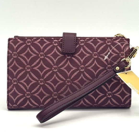 Michael Kors Large Jet Set Travel Double Zip Wallet Ox Blood Multi - Picture 5 of 9